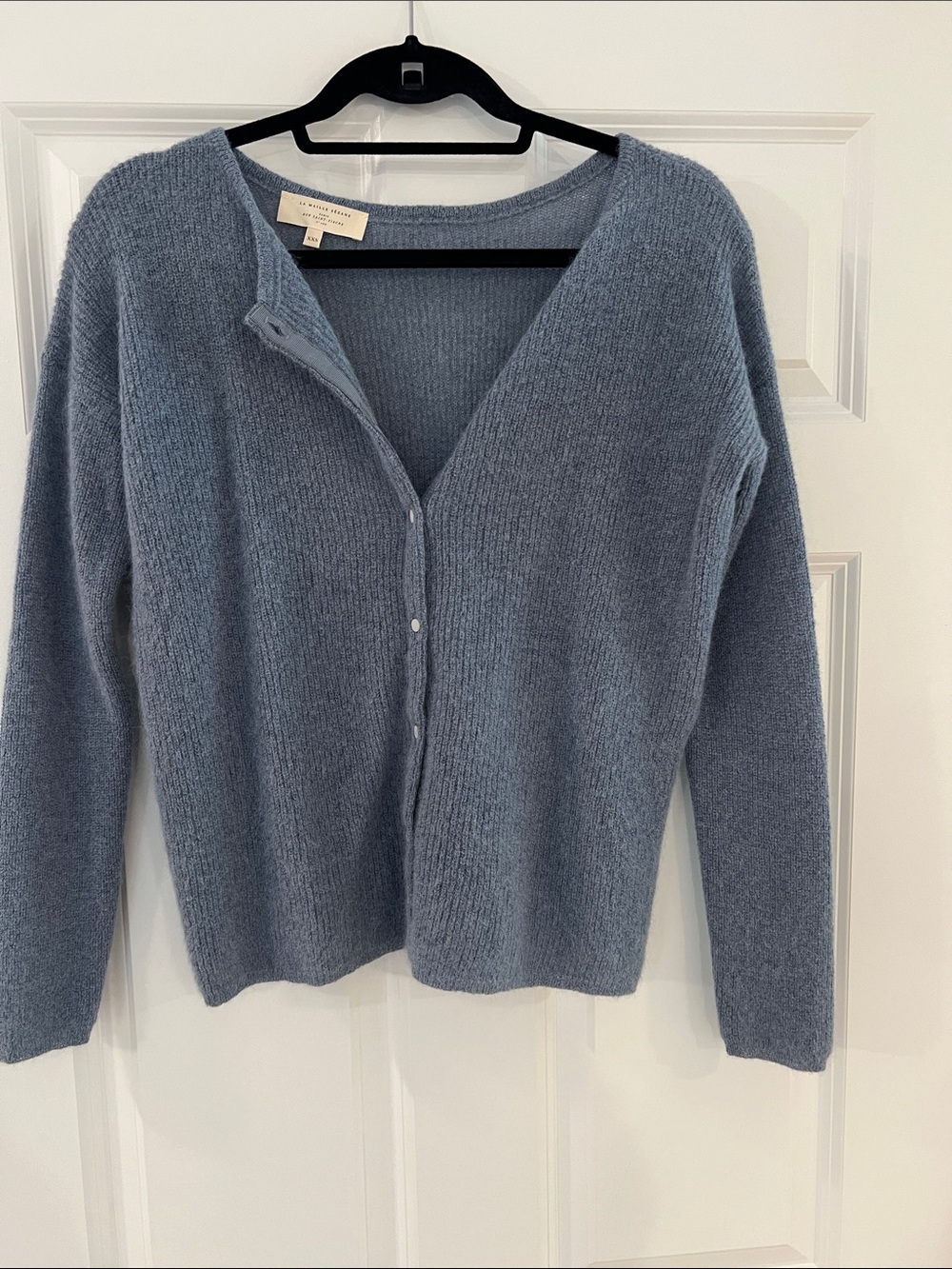 Sezane Dusty Blue V‑Neck Button Cardigan